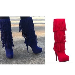 Red Wendi velvet fringe boots